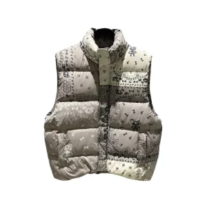 Spring Down Vest Men’s Fashion Casual Stand Up Collar Thickened Down Jacket Positioning Printing Vest