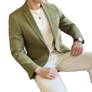 Spring Men’s Double Breasted Plus Size Casual Slim Fit Polyester Cotton Suit Jacket Trendy Korean Version Large Blazer