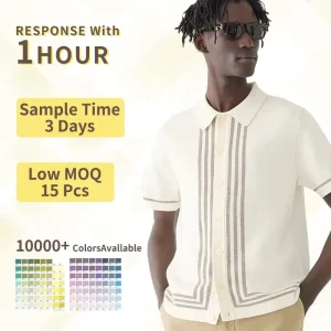 Spring Solid Men’s Knitwear Button Short Sleeve Cardigan Pure Wool Knitted Polo Collar Sweater