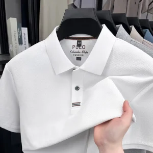 Spring Summer Business Style Cotton Embroidered Men’s Polo Shirt Short Sleeve Lapel Casual Formal Polos for Daily Wear