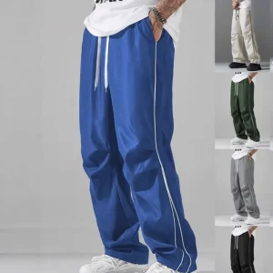 Spring Summer New American High Street Retro Functional Polyester Cargo Pants Men’s Sports Casual Loose Straight Leg Drawstring