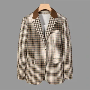 Spring and Autumn Casual High Quality Patch Slim Suit Small Plaid Men’s Suit Jacket