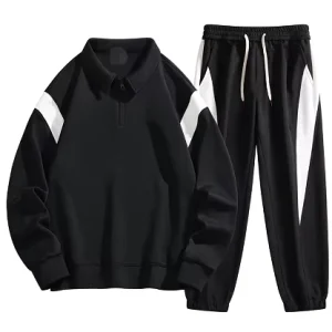 Spring and Autumn Hoodie Set Men’s Casual Trendy Long Sleeve Collar Pullover Zipper Sweater Pant Set