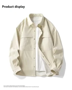 Spring and Autumn Men’s Casual Solid Color Thin Shirt Long Sleeve Turn down Collar Fashion Coat