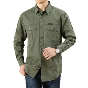 Spring and Autumn Men’s Long sleeve Shirt Large Size Thin Cotton Shirt Solid Color Shirt for Middle aged Men