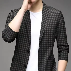 Spring and Autumn New Men’s Leisure Suit Youth Fashion Plaid Business Suit Jacket Men’s Jacket