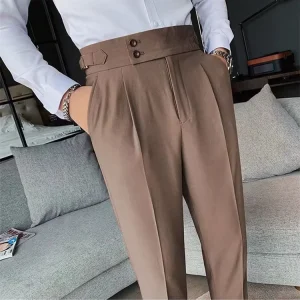 Spring and Autumn Suit Pants Men’s Straight High Waist Suit Pants British Style Slim Trousers