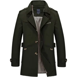 Spring and Autumn Wash Men’s Casual Coat Long Trench Jacket