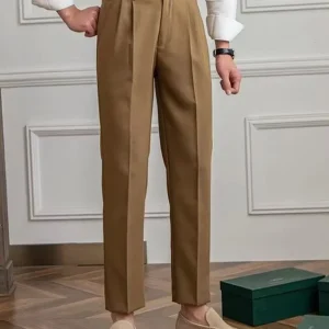 Spring and Summer Casual Dress Pants Men’s Buckle Straight Leg Business Small Suit Pants