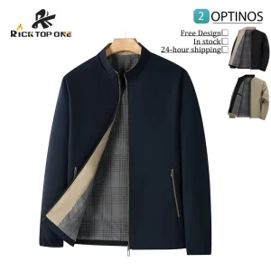Stand Collar Jacket for Men Spring and Autumn Inner Patchwork Solid Color Business Formal Loose Coat