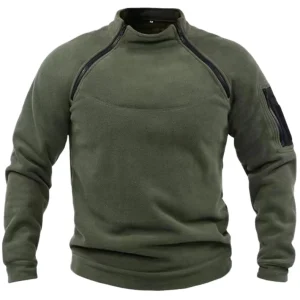 Stand Collar Men’s Sweatshirt Autumn and Winter Warm Loose Solid Color Outdoor Warm Breathable Tactical Men’s Sweatshirt