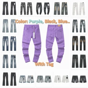 Stock 1.1 High Quality New Designer Brand for Blue Black Purple Color Denim Streetwear Skinny Slim Flare Frayed Wash Men’s Jeans
