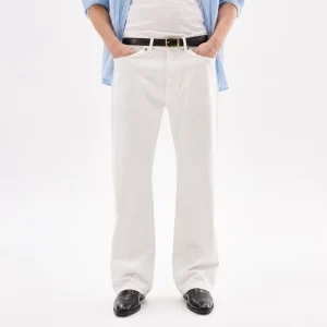 Straight Leg Men’s Jeans 100% Cotton White Denim Vintage Wash Mid Waist Casual Pants Custom Logo