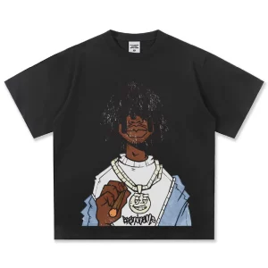 Street Graffiti Graphic T-Shirt 100% Cotton Oversized Heavyweight Digital Printing Tee Short Sleeve Men’s Summer Top