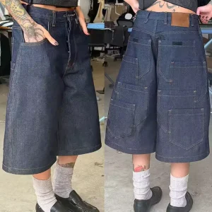 Streetwear Custom Double Pocket Cotton Raw Denim Shorts Contrast Stitching Baggy Jean Shorts Men Japanese Selvedge Denim Jorts