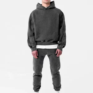 Streetwear Custom Logo Blank Men’s Casual Vintage Acid Wash Tracksuit Clothing Manufacturers Sweatpants and Hoodie Set Men