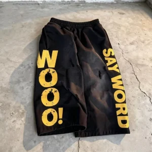 Streetwear Custom Pure Cotton Printing Logo Distressed Vintage Acid Wash Knee Length Baggy Sweat Shorts For Men