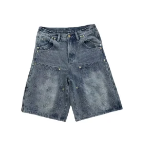 Streetwear Mens Carpenter Shorts Fashion Baggy Men’s Emboss Jorts Work Half Pants Loose Carpenter Denim Jean Shorts
