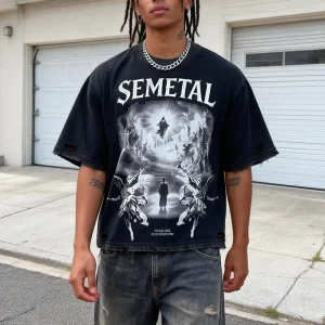 Streetwear Vintage Heavy Weight Graphic Oversized T-Shirts Custom Printing 100% Cotton Acid Wash Boxy Cropped T Shirt Men