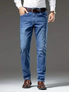 Stretch Jeans for Men All Season Soft Breathable Slim Fit Straight Pants Men’s Light Luxury Versatile Business Casual Pants