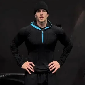 Stretch Moisture Wicking Men’s Half Zip Gym Hoodie Long Sleeve Breathable Slim Fit Knitted Sportswear Fitness Outdoor Exercise