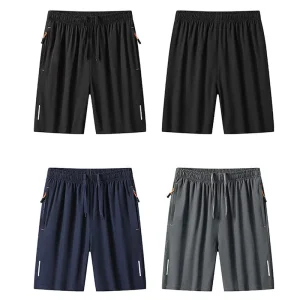 Stretchy Fabric Men’s Sports Shorts Elastic Waist Drawstring Zipper Pockets Quick-Dry Casual Gym Workout Running Shorts