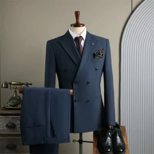 Striped Business Suit Blazer 2 Pieces Double Breasted Blazer Hommes for Groomsmen Plus Size Men’s Sets