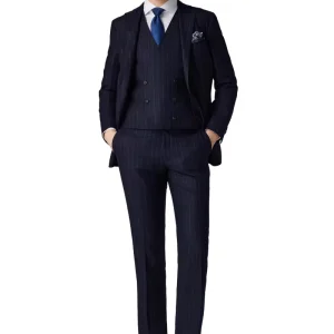 Striped Business Suit Printed Blazer for Men Double Breasted Blazer Hommes for Groomsmen Plus Size Men’s Sets