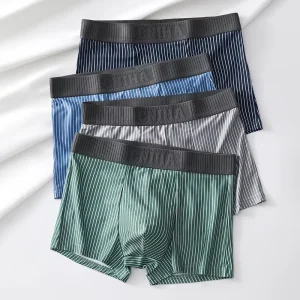 Striped Seamless Men’s Underwear Mid-waist High Elastic Boxer Briefs Comfortable Breathable Boxer Briefs Youth Shorts