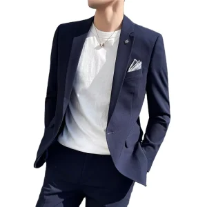Stylish Plus Size Fit Plain Elegant Men’s Blazer Suit 2 Piece Set Pants Suit for Men