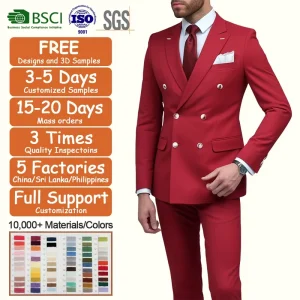 Stylish Red Royal Blue Navy Notch Lapel Double Breasted Men’s Suits Set Wedding Tuxedos Blazer Prom Suits 2 Pieces(Jacket+Pant)