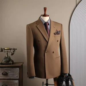 Suit Korean Style Double Breasted Buttons Formal Wear Top Blazer Slim Fit Suit Jackets for Men’s