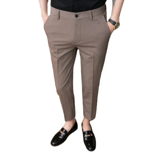 Suit Pants Formal Dress Trousers for Men Autumn Straight Classic Ninth Fit Flat Front Pant