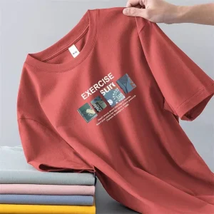 Summer Assorted Men’s Letter printed American style Street 200g Cotton Loose Fit Breathable O Neck Casual T Shirt