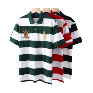 Summer Fashion Men’s Short-sleeved Polo Shirt with Stylish Stripes Short-sleeved T-shirt with Men’s Collar and Embroidery