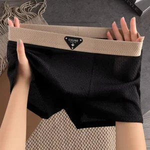 Summer Ice Silk Men’s Underwear Breathable Thin Flat Corner Boxers Comfortable Sports Men’s Four Corner Shorts