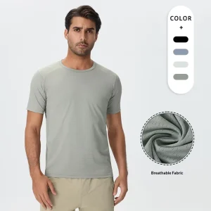 Summer Knitted Breathable Quick Dry Super Lightweight Solid Nylon Loose Fit O Neck Short Sleeve Sporty Casual Men’s T Shirt for