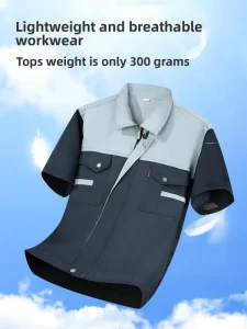 Summer Lightweight Breathable Mesh Men’s Workwear Short Sleeve Uniform Custom Made Auto Repair Factory Attire Four Pocket