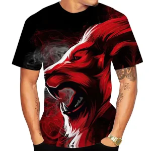 Summer Lion Print Men’s T-shirt 3D Custom T-shirt Design Retro Street Wear Plus Size Fashion Crew Neck Short Loose Top