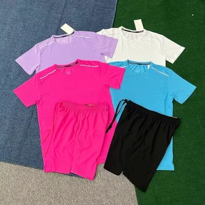 Summer Men Casual Reversible Sports Reflective Breathable Quick Dry Skin Friendly Running Set Short Sleeve T Shirts Shorts