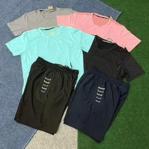 Summer Men Casual Solid Sports Workout Gym Tracksuit Breathable Lightweight Short Sleeve T-Shirts Shorts 2-Piece Activewear Set