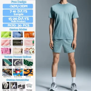 Summer Men Gym Set Quick Dry Light Athletic T Shirt Side Slit Running Shorts 2 Piece Sports Suit Breathable Men’s T Shirt Sets