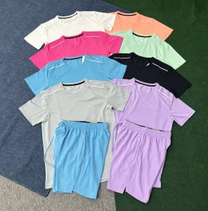 Summer Men Sports Reflective Skin Friendly Running Set Short Sleeve T Shirts Shorts Workout Gym Tracksuit 2 Pieces Lightweight