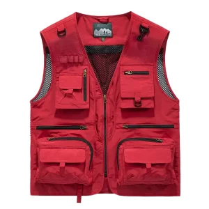 Summer Men Waistcoat Vest for Tactical Hiking Fishing and Photography Mesh Cargo Sleeveless Design
