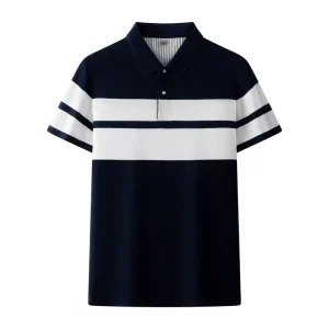 Summer Men’s Breathable Fashion Jersey Anti Pilling Striped Short Sleeve Solid Polo Shirt