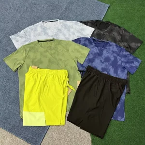Summer Men’s Casual 2 Piece Running Workout T Shirt Shorts Sports Set 100% Polyester Lightweight Activewear for Gym & Fitness