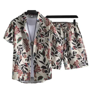 Summer Men’s Casual Beach Shirt Pant Set Hawaii Loose Digital Printed Breathable 100% Polyester Knitted Fabric