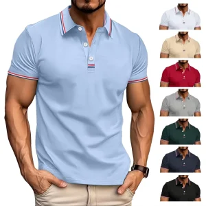 Summer Men’s Casual Short Sleeved Polo Shirt Lapel Customizable Design Fashion Sports Style Print Tennis Shirts Work Dark
