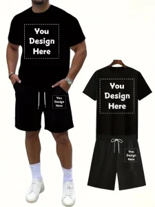 Summer Men’s Casual Sportswear Set Solid Color Short Sleeve & Shorts Customizable Logo Design