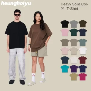 Summer Men’s Casual Style Trendy 235G Heavy Cotton T shirt Solid Color Short Sleeve Combed T Shirt American